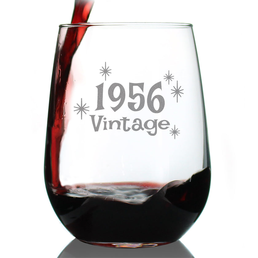 Vintage 1956 - 70th Birthday Stemless Wine Glass Gifts for Women & Men Turning 70 - Bday Party Decor - Large Glasses