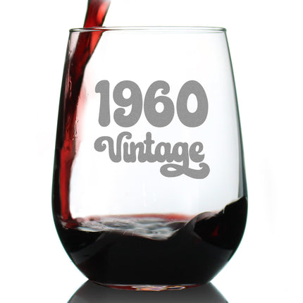 Vintage 1960 - 66th Birthday Stemless Wine Glass Gifts for Women & Men Turning 66 - Bday Party Decor - Large Glasses