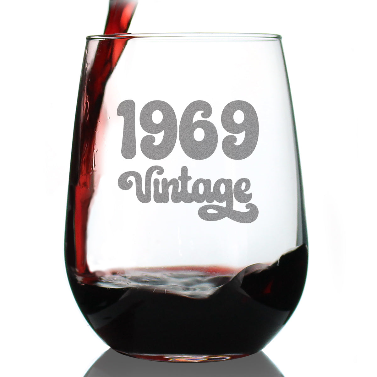 Vintage 1969 - 57th Birthday Stemless Wine Glass Gifts for Women & Men Turning 57 - Bday Party Decor - Large Glasses