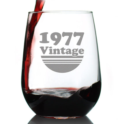 Vintage 1977 - 49th Birthday Stemless Wine Glass Gifts for Women & Men Turning 49 - Bday Party Decor - Large Glasses
