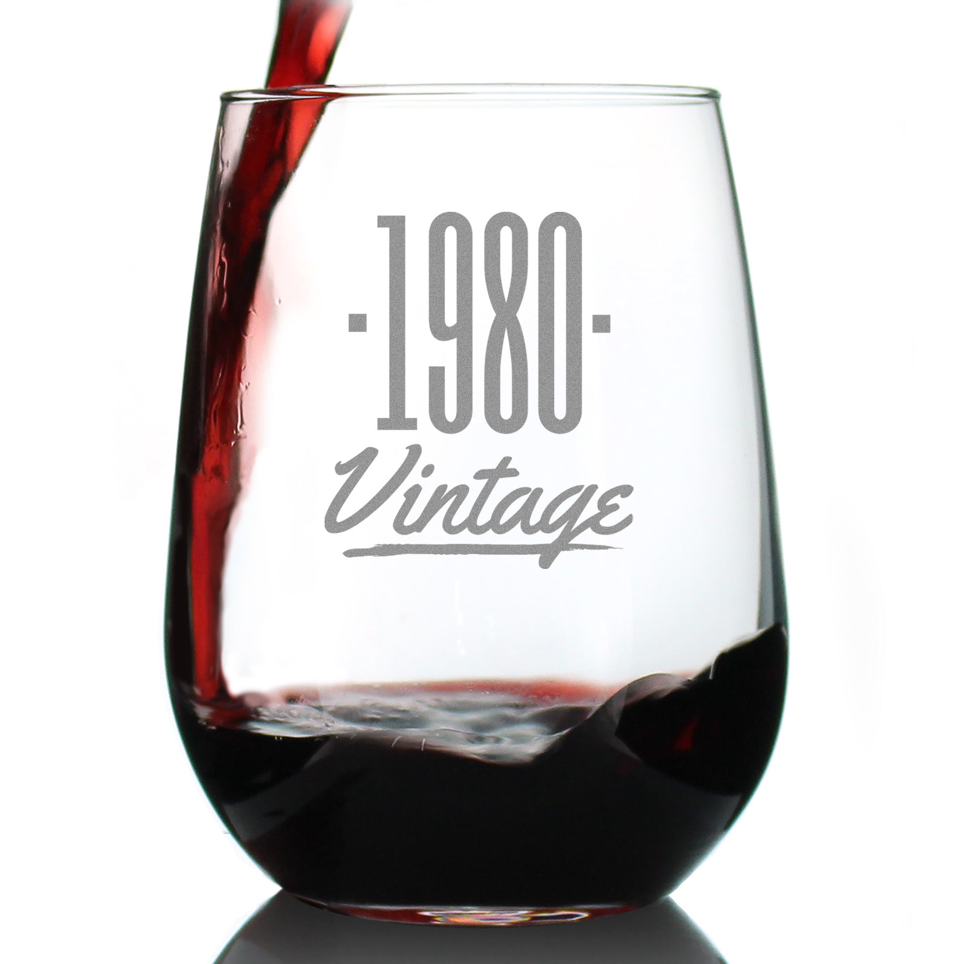 Vintage 1980 - 46th Birthday Stemless Wine Glass Gifts for Women & Men Turning 46 - Bday Party Decor - Large Glasses