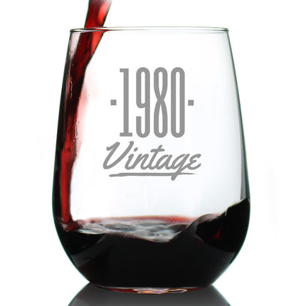 Vintage 1980 - 46th Birthday Stemless Wine Glass Gifts for Women & Men Turning 46 - Bday Party Decor - Large Glasses