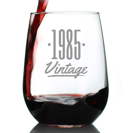 Vintage 1985 - 41st Birthday Stemless Wine Glass Gifts for Women & Men Turning 41 - Bday Party Decor - Large Glasses