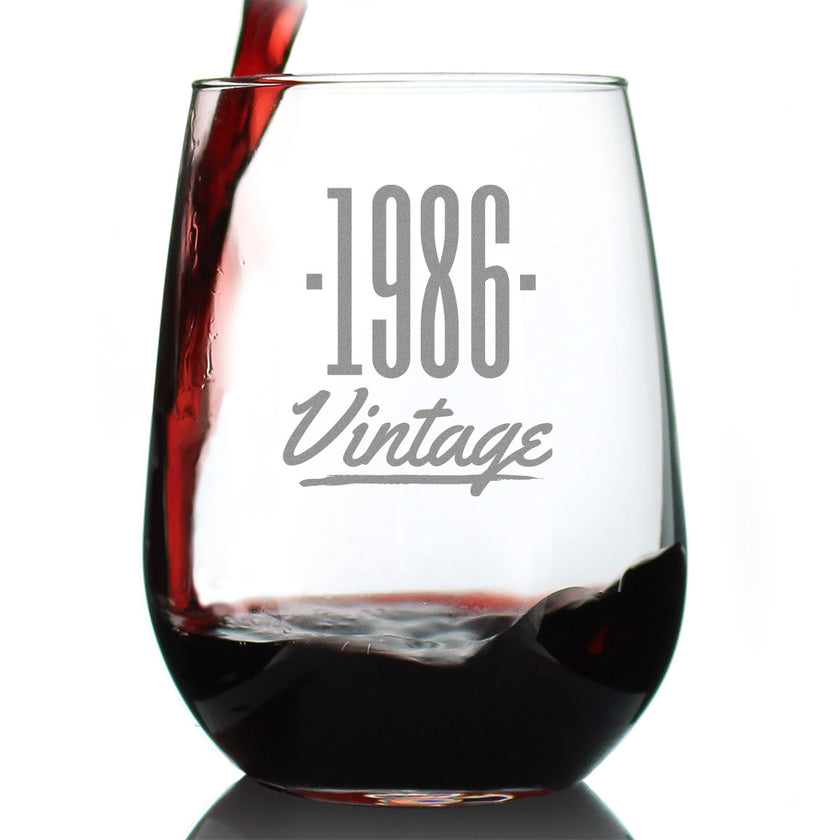 Vintage 1986 - 40th Birthday Stemless Wine Glass Gifts for Women & Men Turning 40 - Bday Party Decor - Large Glasses