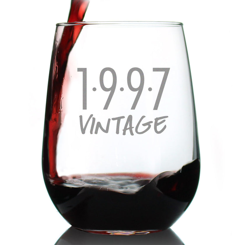 Vintage 1997 - 29th Birthday Stemless Wine Glass Gifts for Women & Men Turning 29 - Bday Party Decor - Large Glasses
