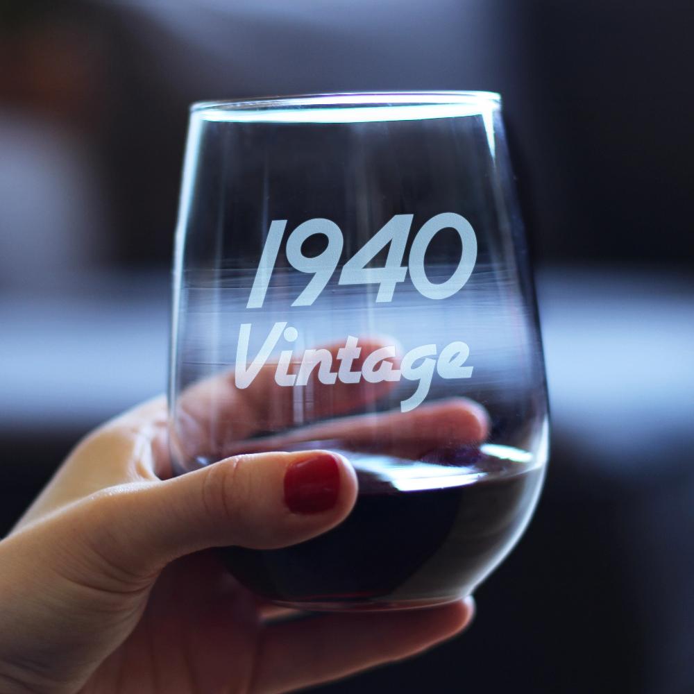 Vintage 1940-83rd Birthday Stemless Wine Glass Gifts for Women &amp; Men Turning 83 - Bday Party Decor - Large Glasses