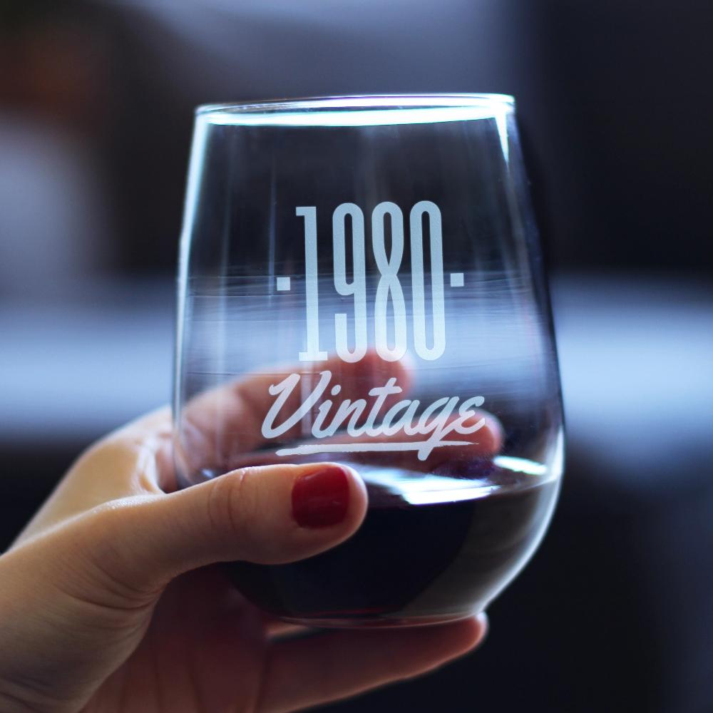 Vintage 1980 - 44th Birthday Stemless Wine Glass Gifts for Women &amp; Men Turning 44 - Bday Party Decor - Large Glasses