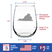 Virginia State Outline Stemless Wine Glass - State Themed Drinking Decor and Gifts for Virginian Women & Men - Large 17 Oz Glasses