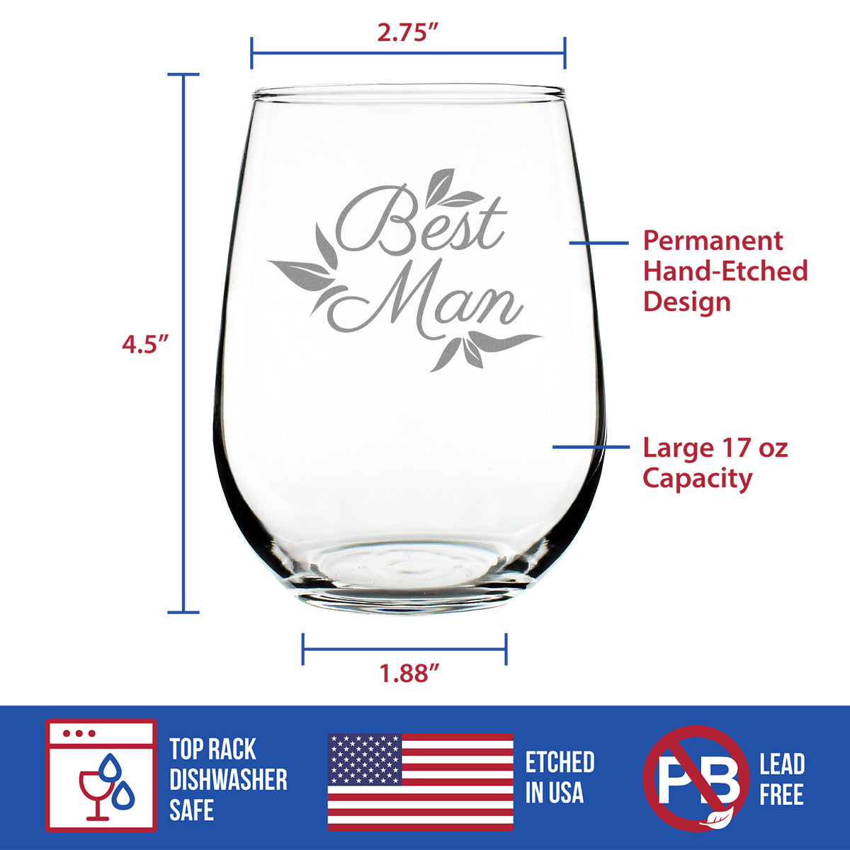 Best Man Stemless Wine Glass - Groomsmen Proposal Gifts - Unique Engraved Wedding Cup Gift