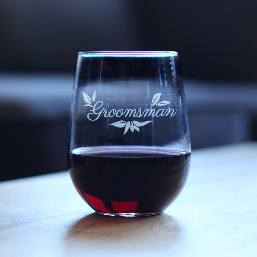 Groomsman Stemless Wine Glass - Groomsmen Proposal Gifts - Unique Engraved Wedding Cup Gift