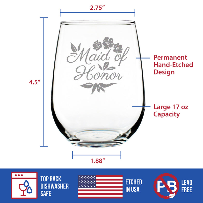 Maid of Honor Stemless Wine Glass - Maid of Honor Proposal Gifts - Unique Engraved Wedding Cup Gift