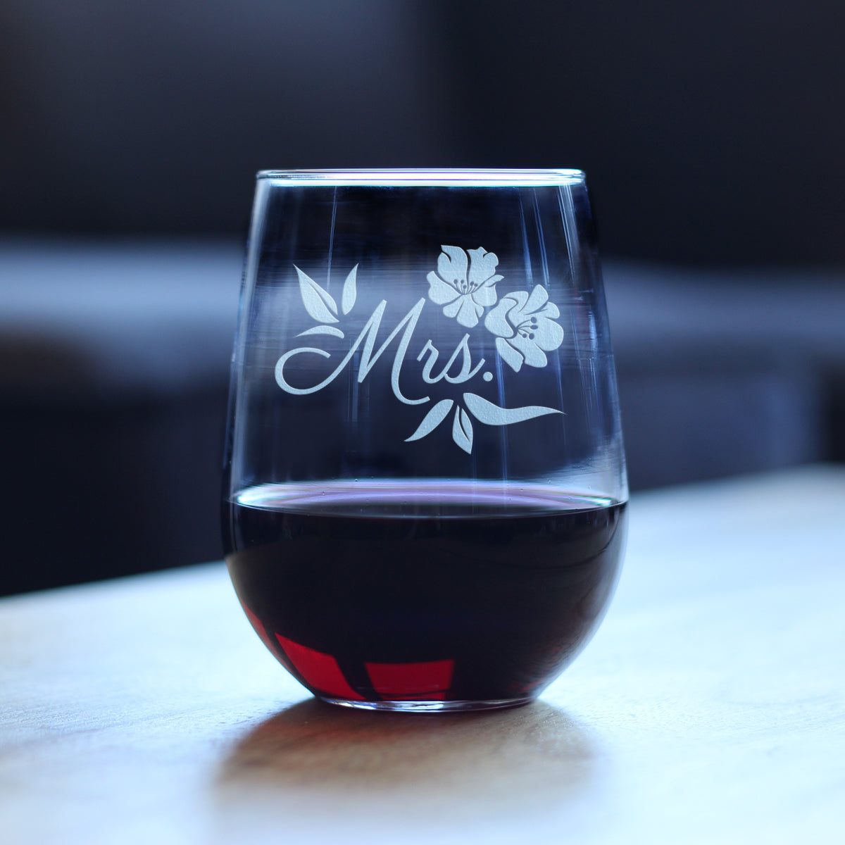 Mrs. Stemless Wine Glass - Unique Wedding Gift for Bride - Cute Engraved Wedding Cup Gift