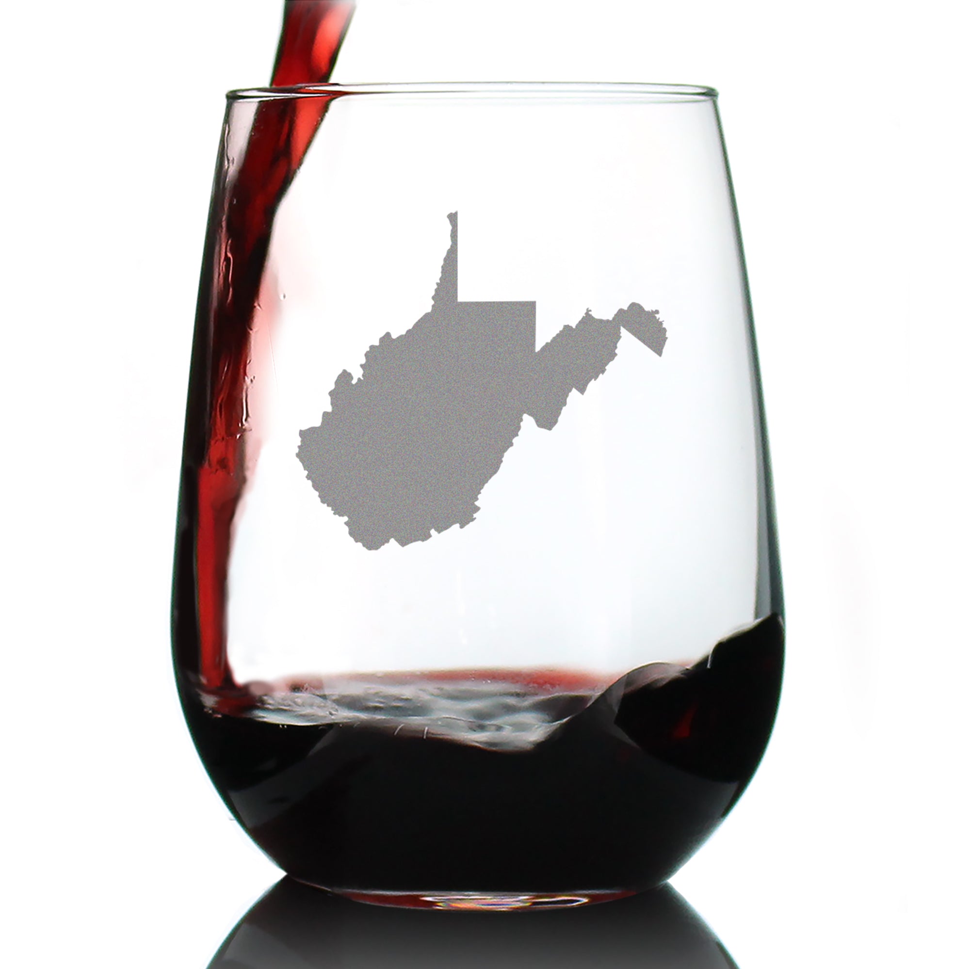 West Virginia State Outline Stemless Wine Glass - State Themed Drinking Decor and Gifts for West Virginian Women & Men - Large 17 Oz Glasses