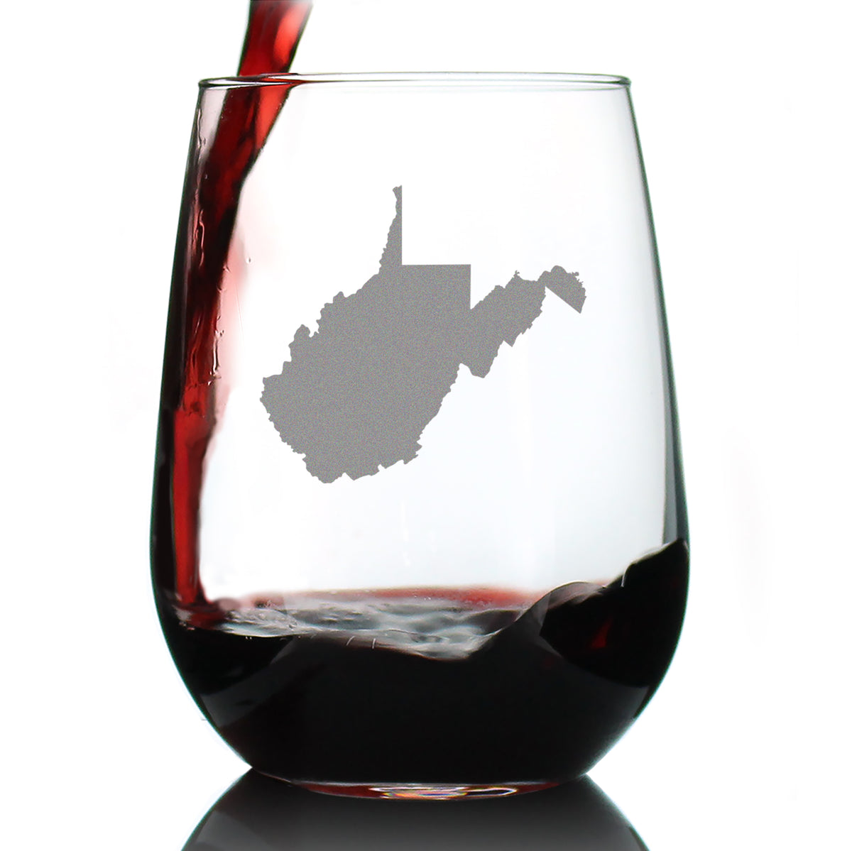 West Virginia State Outline Stemless Wine Glass - State Themed Drinking Decor and Gifts for West Virginian Women &amp; Men - Large 17 Oz Glasses