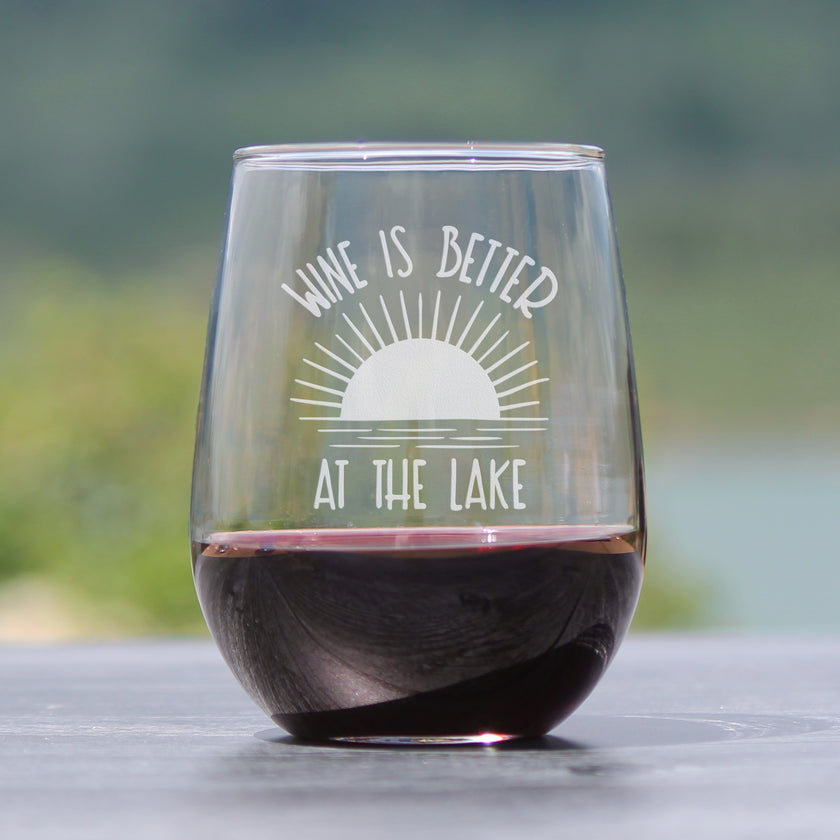 Wine is Better at the Lake - Stemless Wine Glass Gifts for Men & Women - Funny, Cute, Unique Lake House Décor - Large 17 Oz