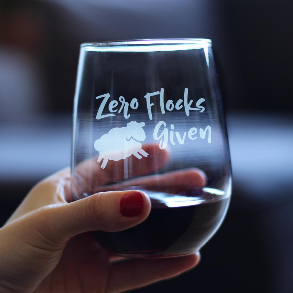 Zero Flocks Given Sheep - Funny Stemless Wine Glass - Cute Farm Animal Gifts for Women - Fun Lamb Decor - Large