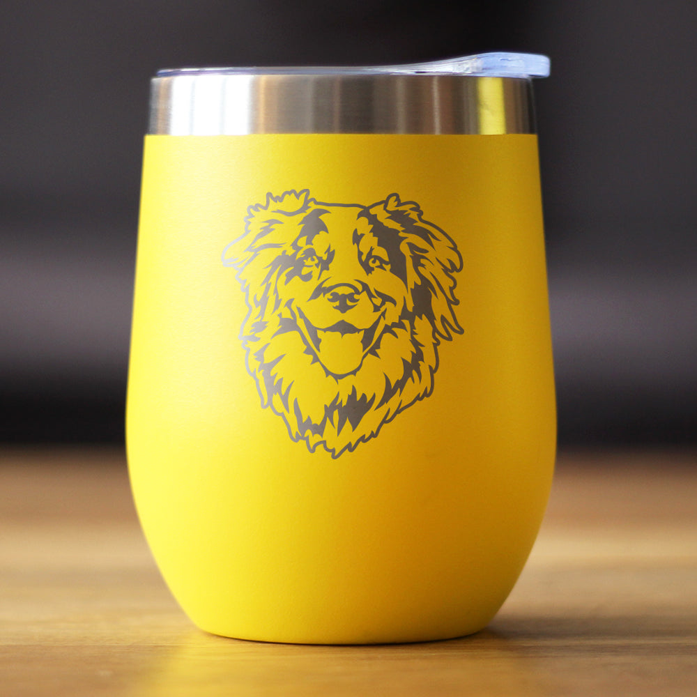 Australian Shepherd Face - Wine Tumbler Glass with Sliding Lid - Stainless Steel Insulated Mug - Unique Dog Gifts for Moms & Dads of Aussies