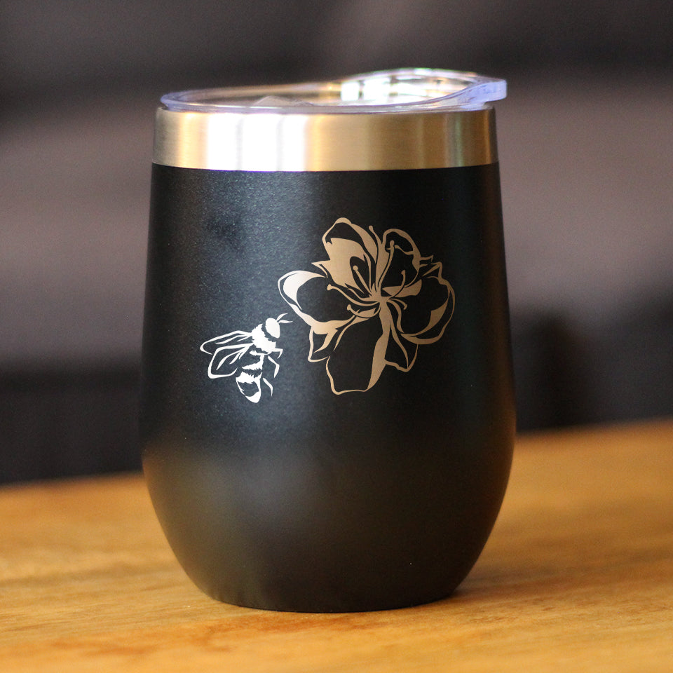 Bee Flower - Funny Birthday Wine Tumbler Glass with Sliding Lid - Stainless Steel Insulated Mug