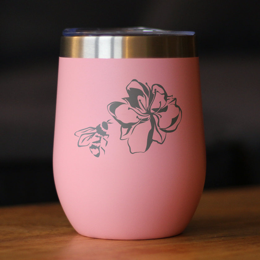 Bee Flower - Funny Birthday Wine Tumbler Glass with Sliding Lid - Stainless Steel Insulated Mug