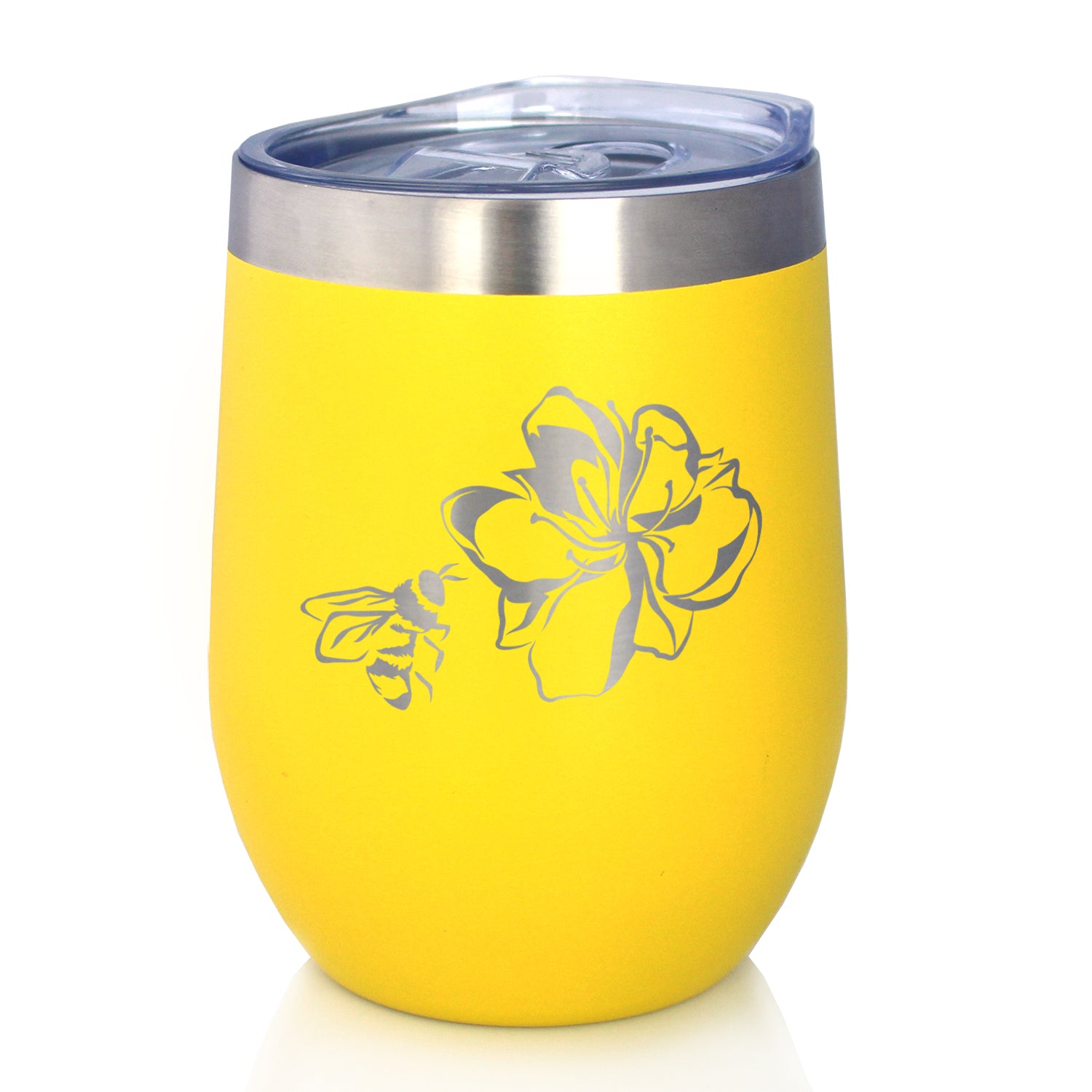 Bee Flower - Funny Birthday Wine Tumbler Glass with Sliding Lid - Stai -  bevvee