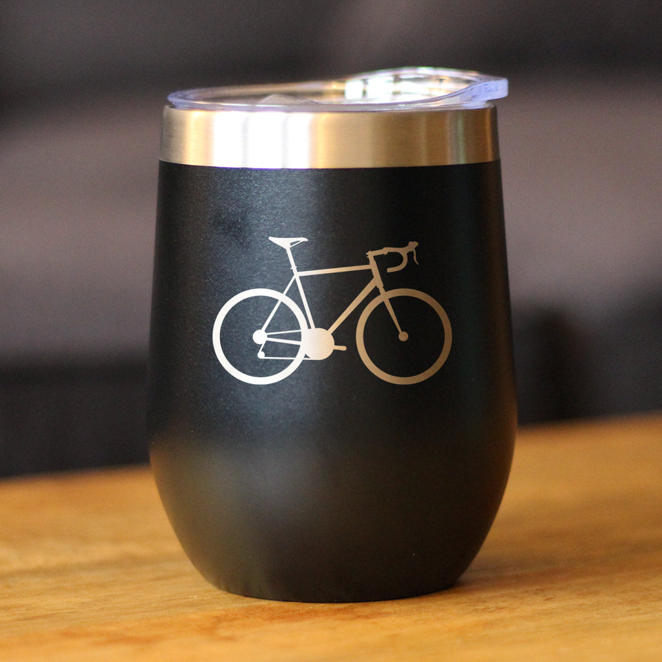 Bicycle - Wine Tumbler Glass with Sliding Lid - Stainless Steel Insulated Mug - Unique Road Biking Themed Decor and Gifts for Cyclists