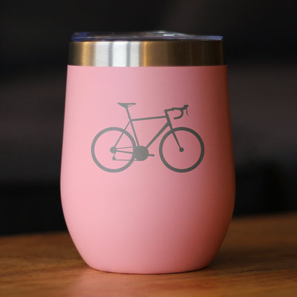 Bicycle - Wine Tumbler Glass with Sliding Lid - Stainless Steel Insulated Mug - Unique Road Biking Themed Decor and Gifts for Cyclists