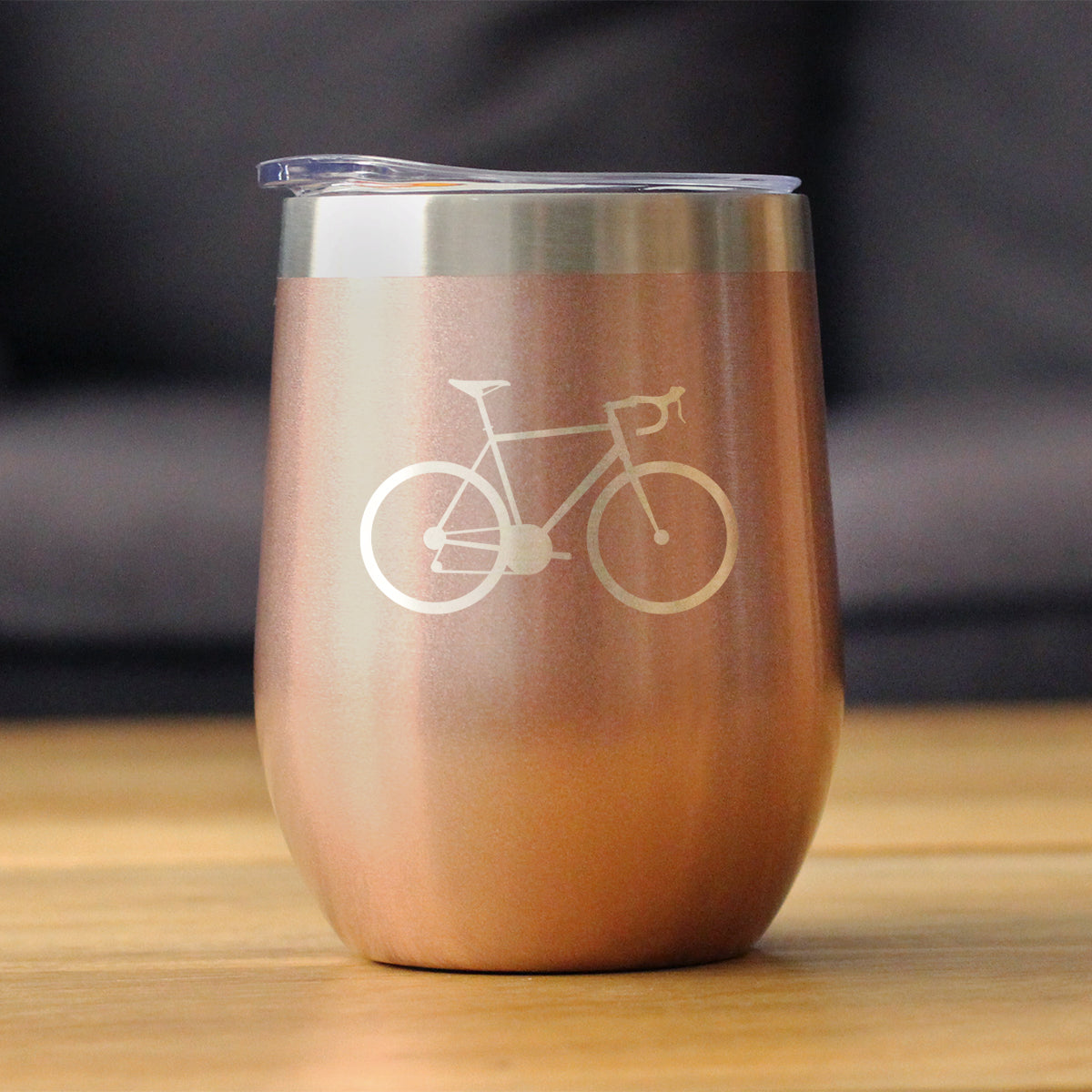 Bicycle - Wine Tumbler Glass with Sliding Lid - Stainless Steel Insulated Mug - Unique Road Biking Themed Decor and Gifts for Cyclists