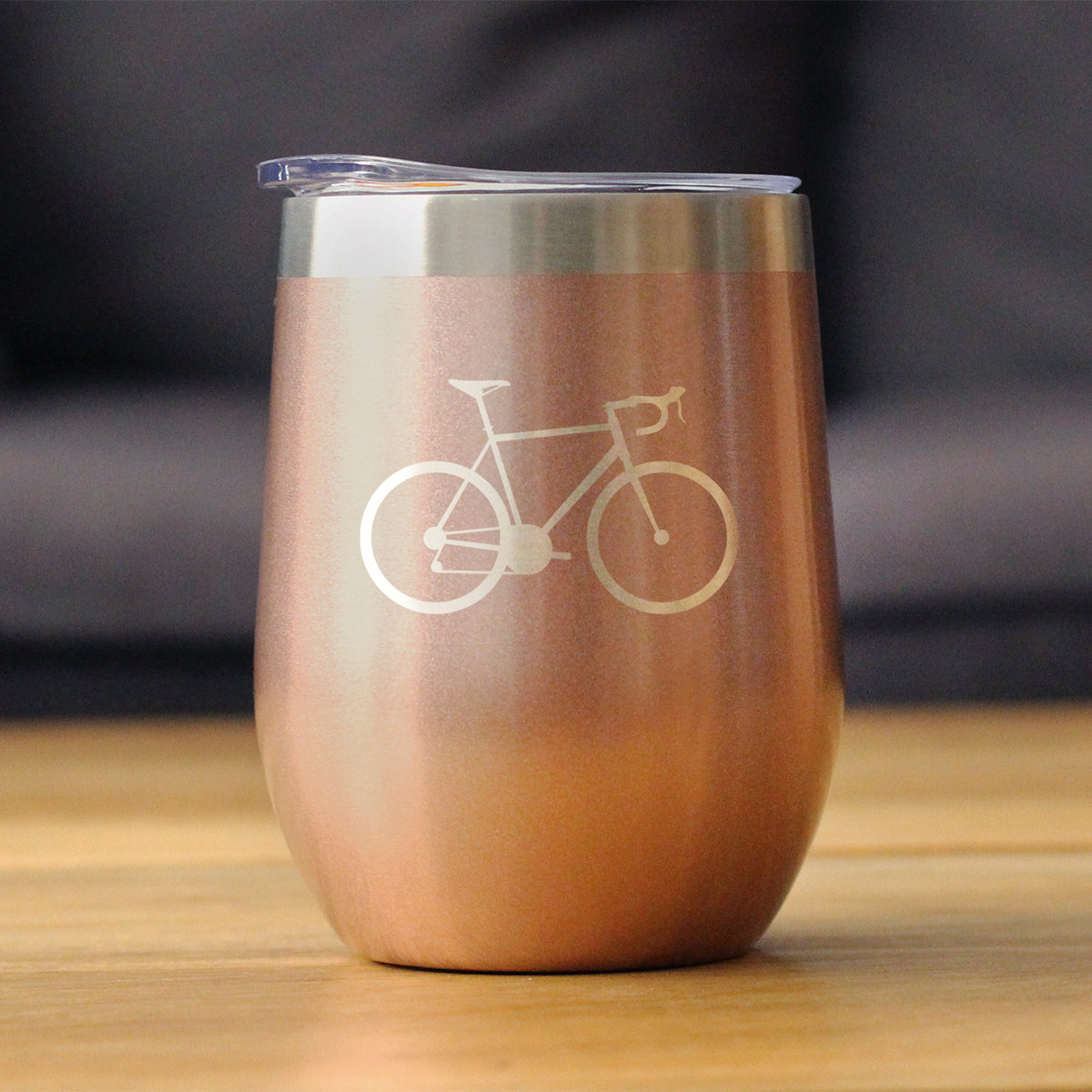 Bicycle - Wine Tumbler Glass with Sliding Lid - Stainless Steel Insulated Mug - Unique Road Biking Themed Decor and Gifts for Cyclists