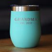 Grandma Est 2021 - Wine Tumbler with Sliding Lid - Stemless Stainless Steel Insulated Mug - Bold Outdoor Camping Gift