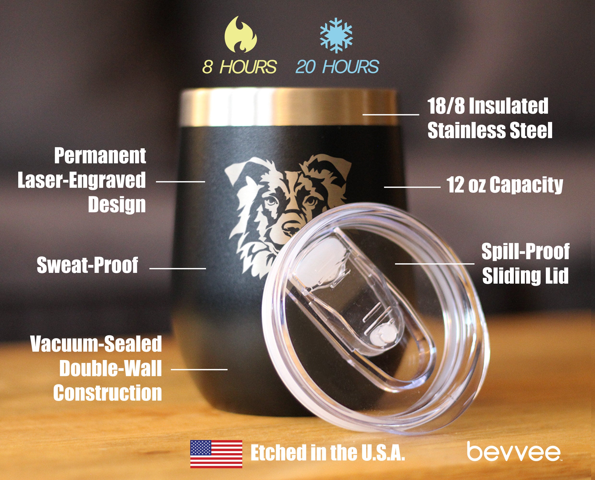 Border Collie Face - Wine Tumbler
