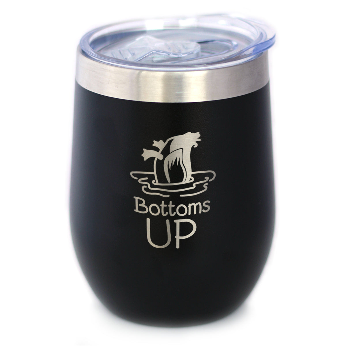 Bottoms Up - Wine Tumbler Glass with Sliding Lid - Stainless Steel Insulated Mug - Funny Ducks Gift for Women and Men