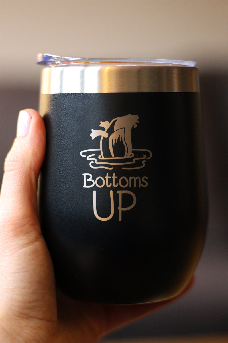Bottoms Up - Wine Tumbler Glass with Sliding Lid - Stainless Steel Insulated Mug - Funny Ducks Gift for Women and Men