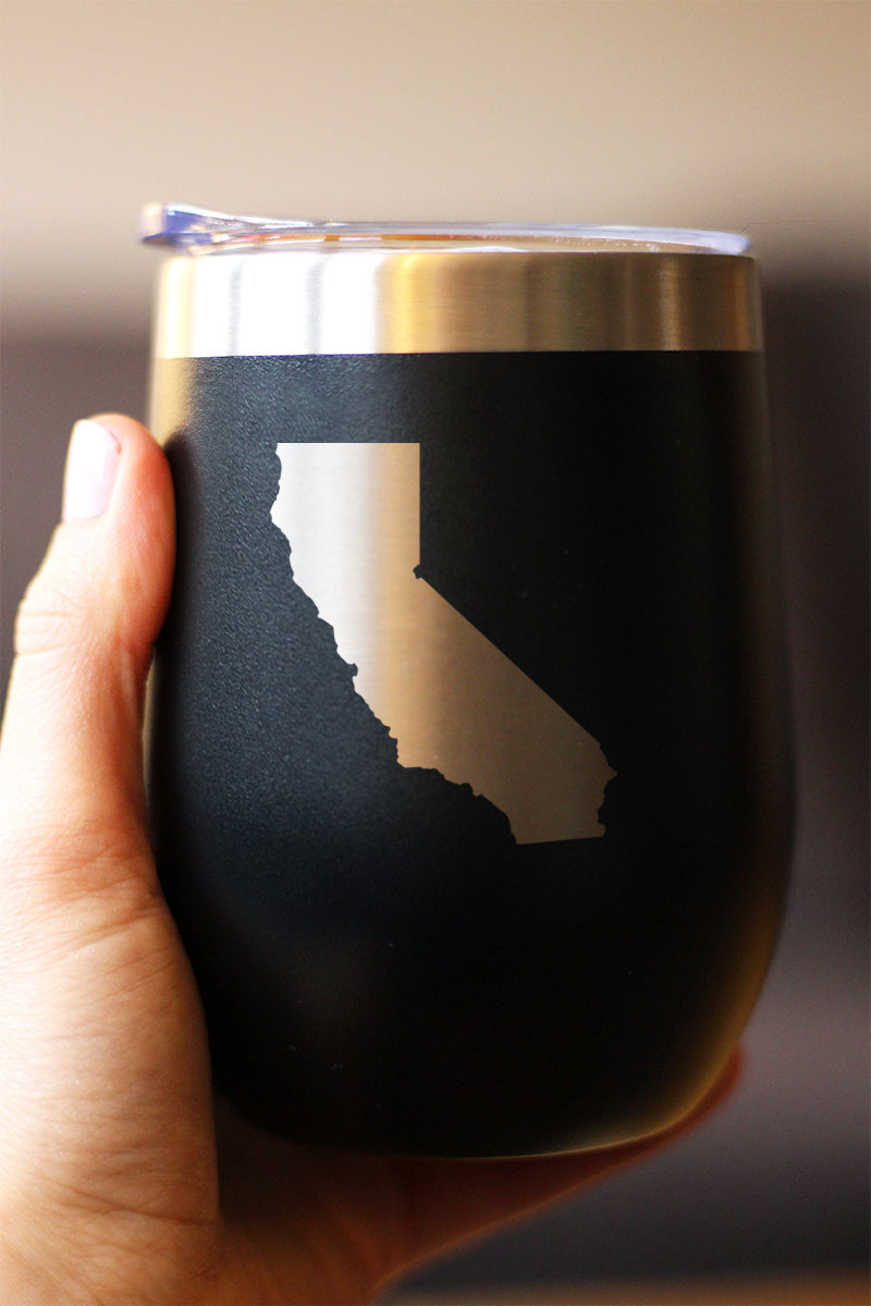 California State Outline - Wine Tumbler Glass with Sliding Lid - Stainless Steel Travel Mug - California Gifts for Women and Men Californians