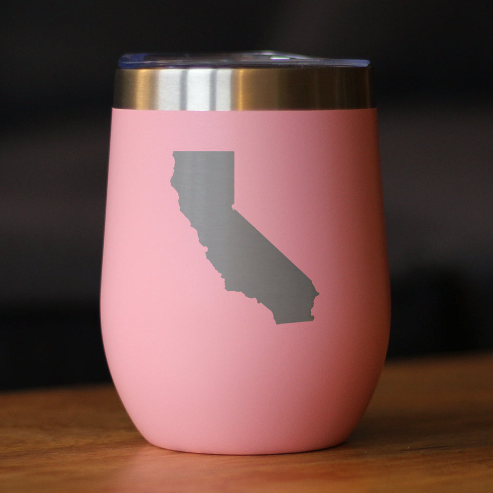 California State Outline - Wine Tumbler Glass with Sliding Lid - Stainless Steel Travel Mug - California Gifts for Women and Men Californians