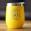 Cheers to 30 Years - Wine Tumbler Glass with Sliding Lid - Stainless Steel Insulated Mug - 30th Anniversary Gifts and Party Decor