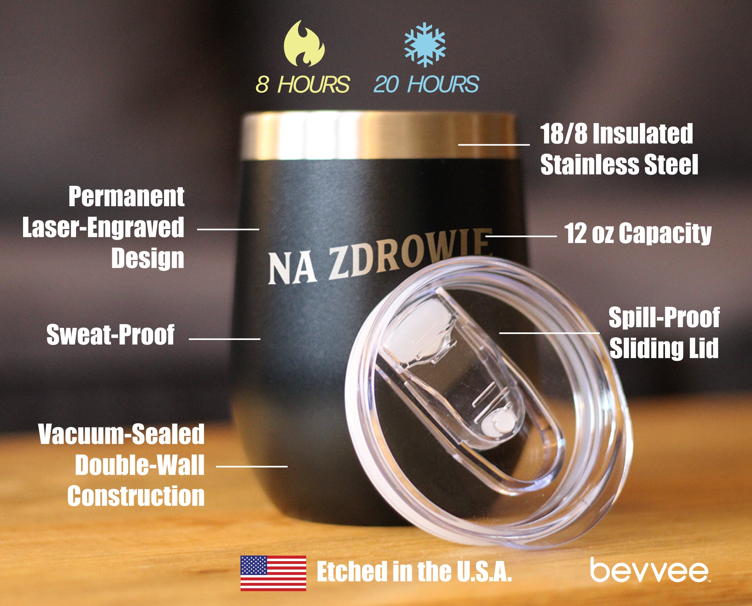 Na Zdrowie - Polish Cheers - Wine Tumbler Glass with Sliding Lid - Stainless Steel Insulated Mug - Cute Poland Themed Gifts or Party Decor for Women and Men