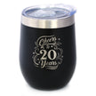 Cheers to 20 Years - Wine Tumbler Glass with Sliding Lid - Stainless Steel Insulated Mug - 20th Anniversary Gifts and Party Decor