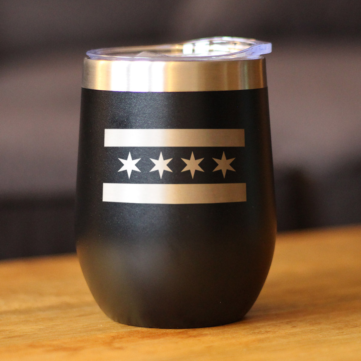 Chicago Flag - Wine Tumbler Glass with Sliding Lid - Stainless Steel Insulated Mug - Cute Windy City Themed Gift for Men and Women
