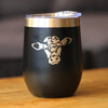 Cow Face - Wine Tumbler Glass with Sliding Lid - Stainless Steel Insulated Mug - Cow Gift for Women and Men