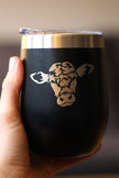 Cow Face - Wine Tumbler Glass with Sliding Lid - Stainless Steel Insulated Mug - Cow Gift for Women and Men