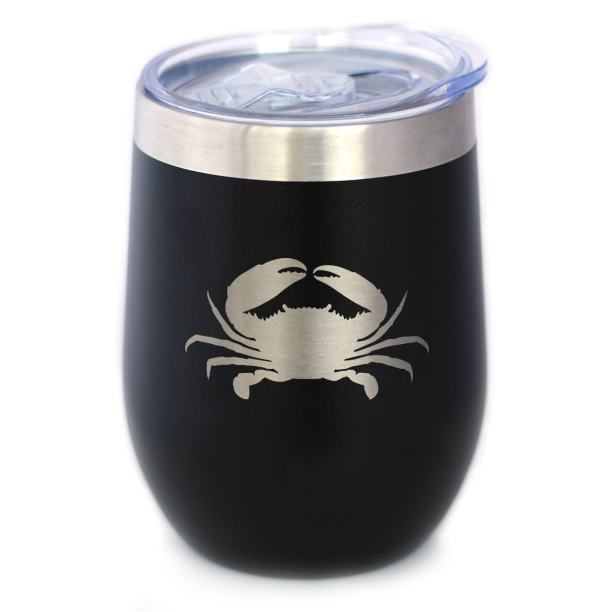 Crab Silhouette - Wine Tumbler Glass with Sliding Lid - Stainless Steel Insulated Mug - Crab Gifts and Decor for Women and Men