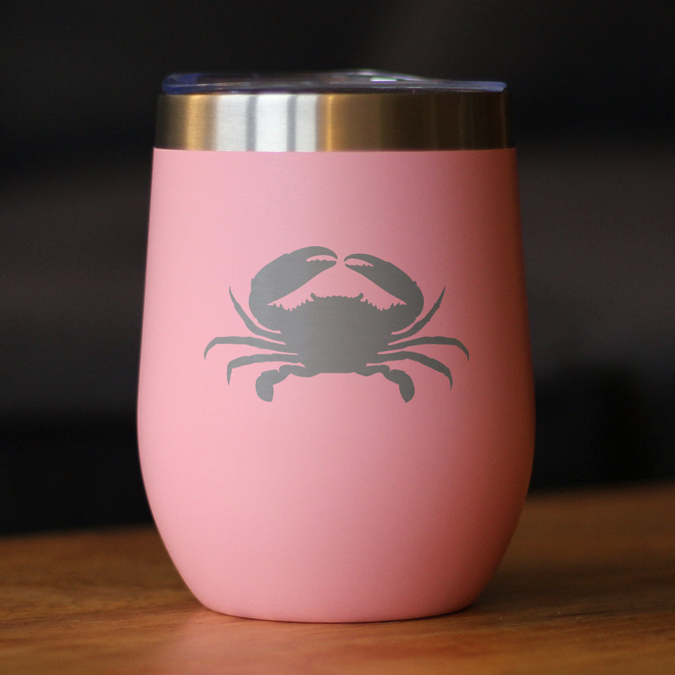 Crab Silhouette - Wine Tumbler Glass with Sliding Lid - Stainless Steel Insulated Mug - Crab Gifts and Decor for Women and Men