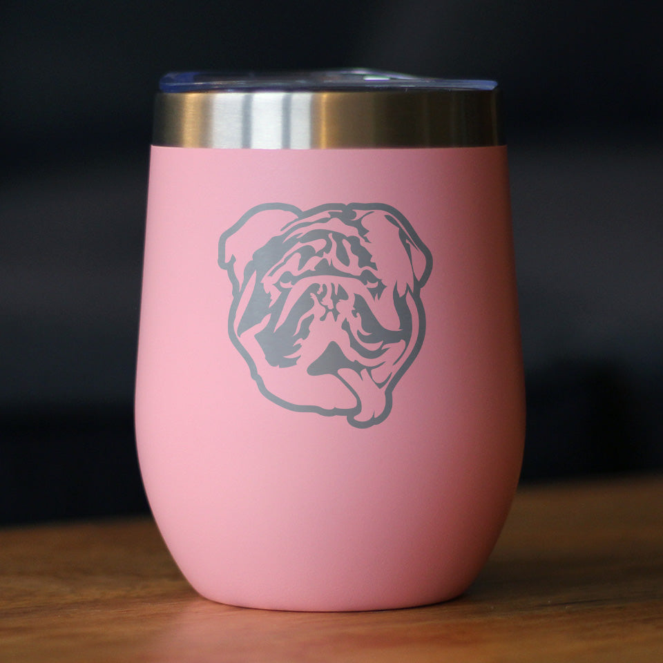 Bulldog Wine Tumbler with Sliding Lid - Stemless Stainless Steel Insulated Cup - English Bulldogs Outdoor Camping Mug