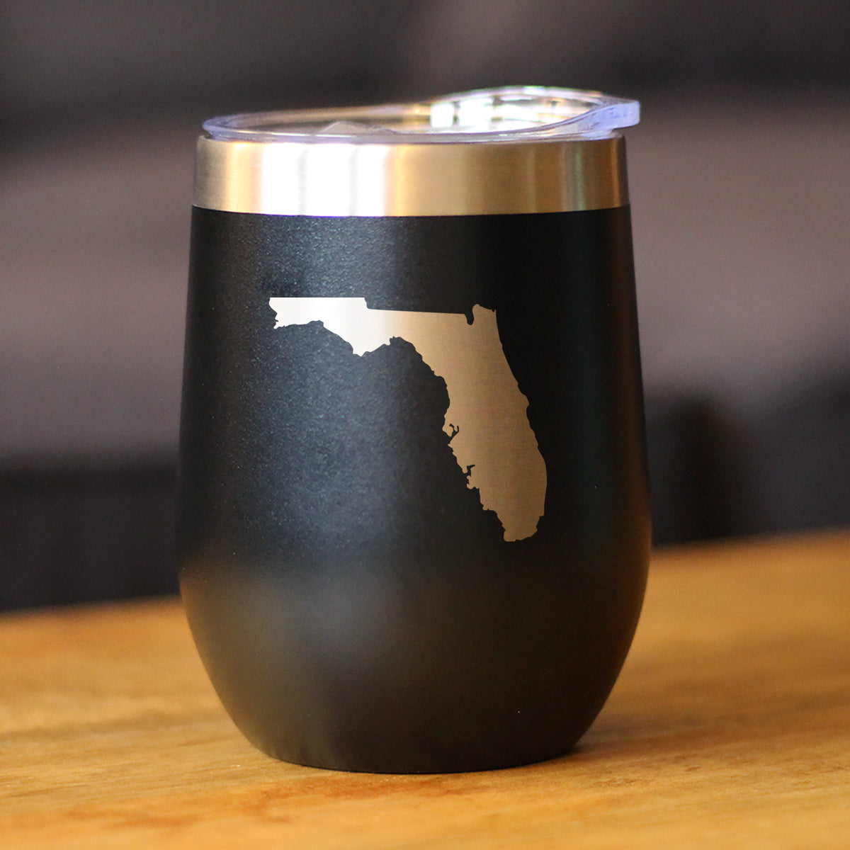 Florida State Outline - Wine Tumbler Glass with Sliding Lid - Stainless Steel Insulated Mug - State Themed Outdoor Camping Gifts For Floridians