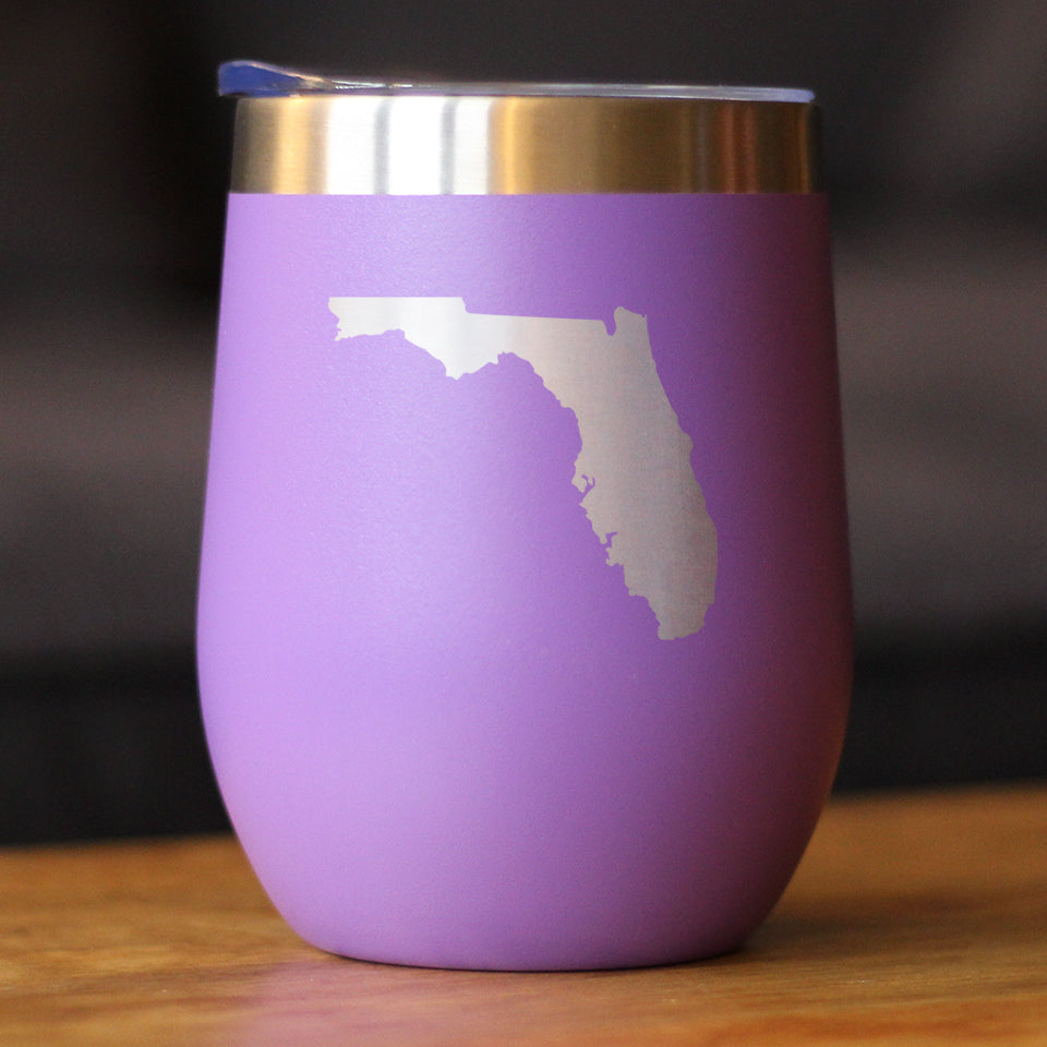 Florida State Outline - Wine Tumbler Glass with Sliding Lid - Stainless Steel Insulated Mug - State Themed Outdoor Camping Gifts For Floridians