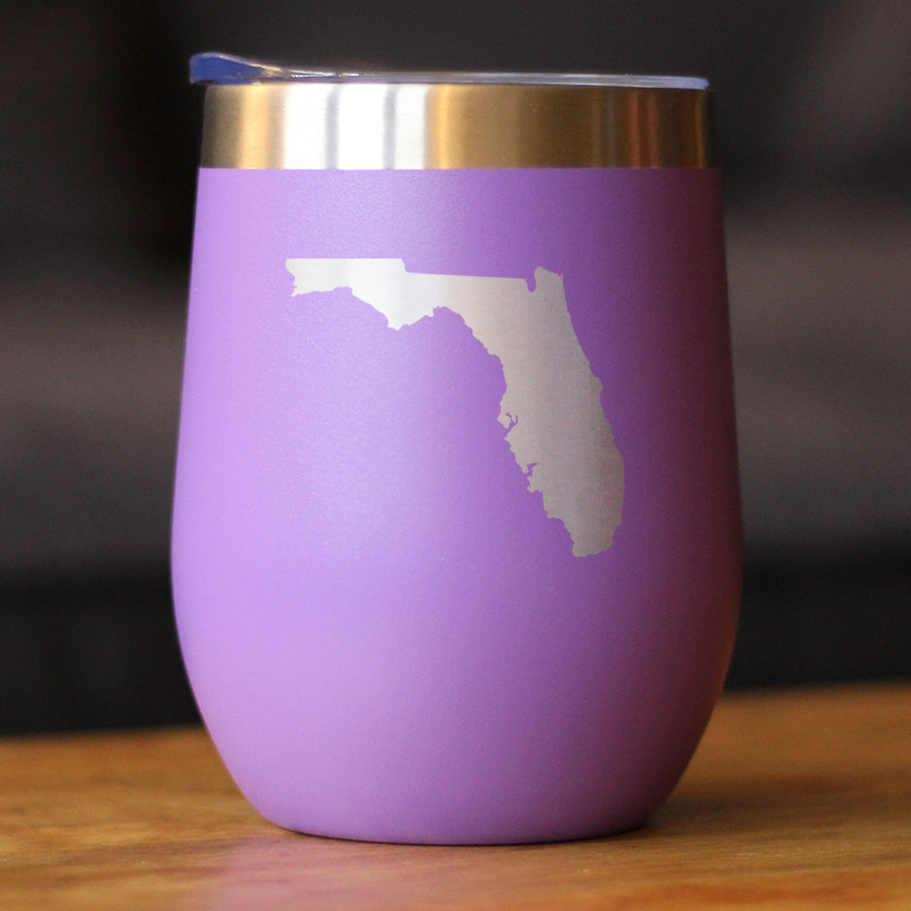 Florida State Outline - Wine Tumbler Glass with Sliding Lid - Stainless Steel Insulated Mug - State Themed Outdoor Camping Gifts For Floridians