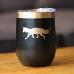 Fox Silhouette - Wine Tumbler with Sliding Lid - Stemless Stainless Steel Insulated Cup - Cute Cabin Themed Gifts or Rustic Decor