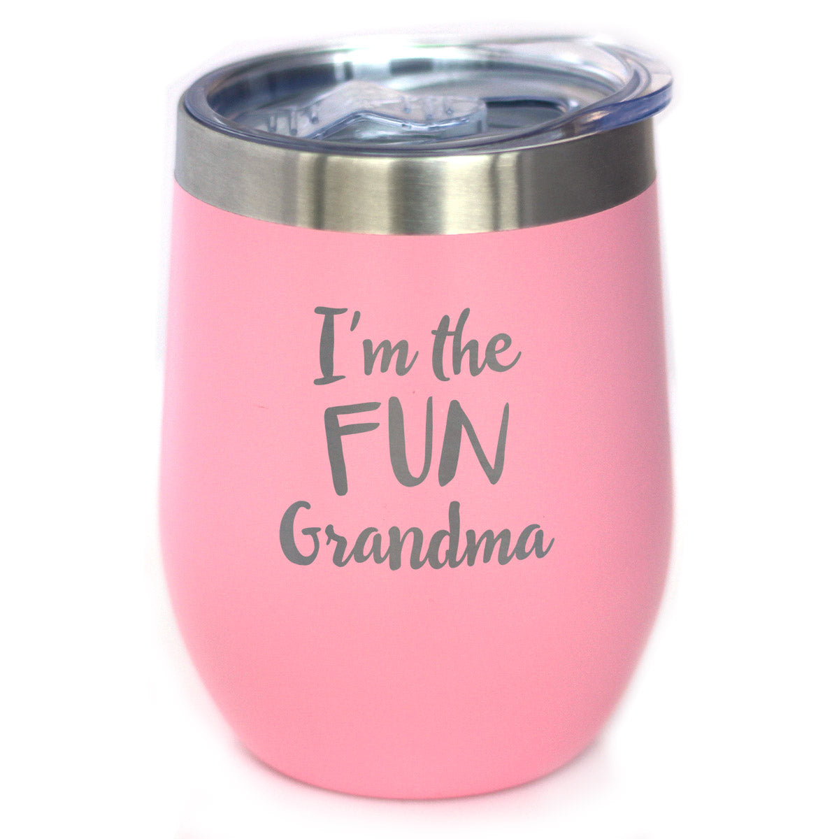 Fun Grandma - Wine Tumbler with Sliding Lid - Stemless Stainless Steel Insulated Cup - Funny Outdoor Camping Gifts