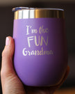 Fun Grandma - Wine Tumbler with Sliding Lid - Stemless Stainless Steel Insulated Cup - Funny Outdoor Camping Gifts