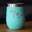 Great Lakes Map Wine Tumbler with Sliding Lid - Stemless Stainless Steel Insulated Cup - Cute Outdoor Camping Mug